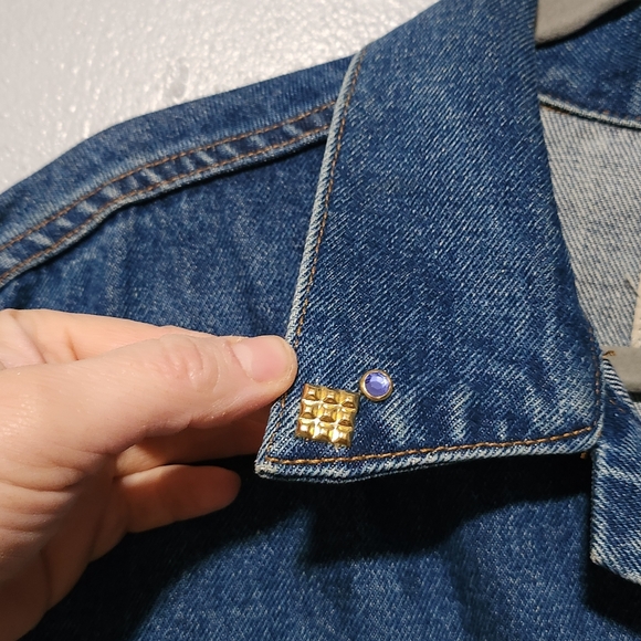 BOOM BOOM Womens Denim Jacket XL Blue Studded Western Y2K - Picture 4 of 9